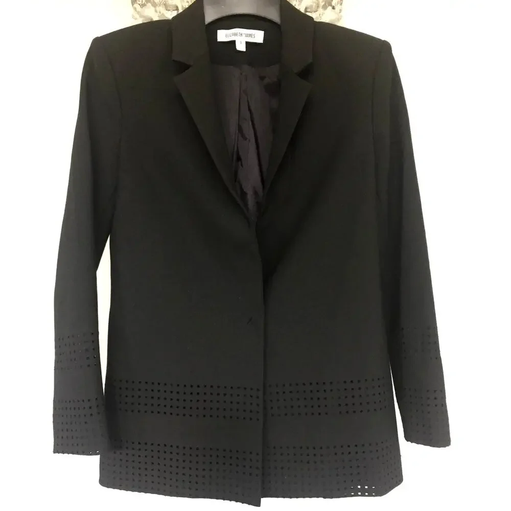 Elizabeth and‎ James Black Laser Cut Detail Blazer Jacket Womens Size 0